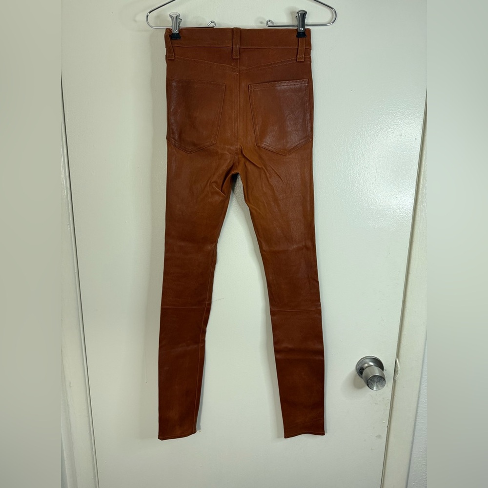 Veronica Beard Kate skinny genuine leather pants in cognac 24 - Picture 8 of 10